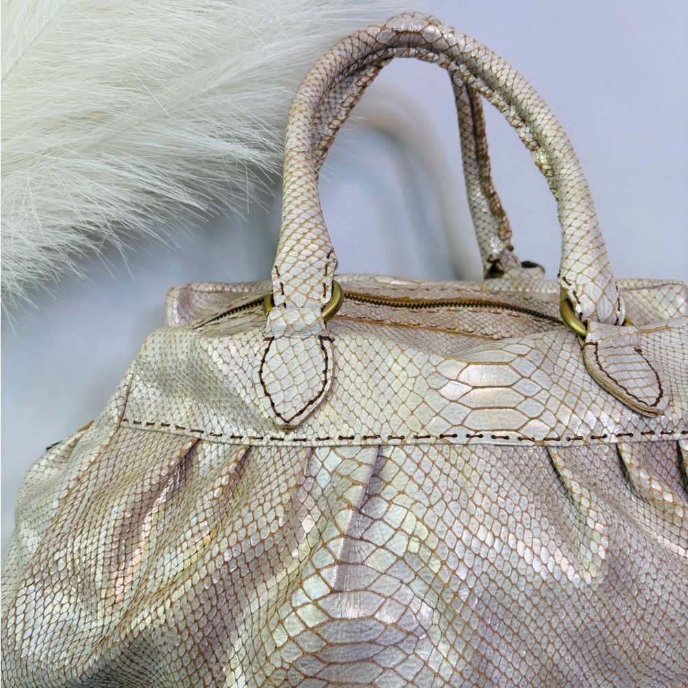 Designer Carla Mancini Metallic Python Leather Em… - image 8